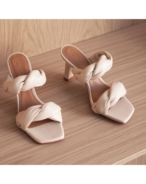 Mules en Cuir River crème - Talon 8.5 cm