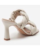 Mules en Cuir River crème - Talon 8.5 cm