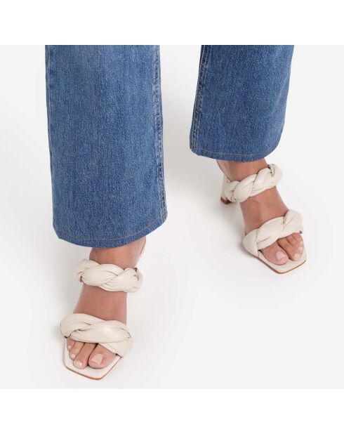 Mules en Cuir River crème - Talon 8.5 cm