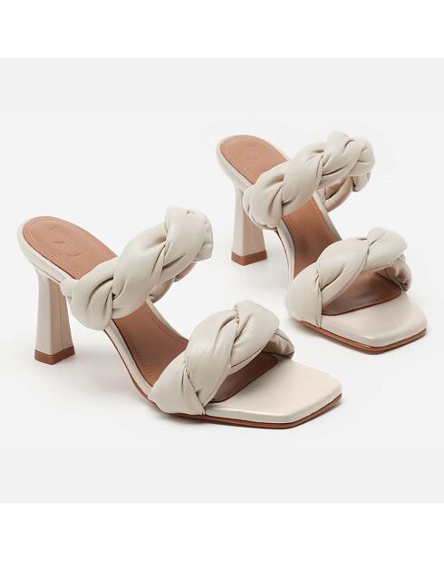 Mules en Cuir River crème - Talon 8.5 cm