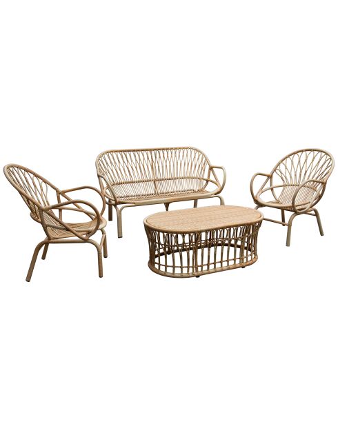 Salon de jardin en rotin synthetique cayman naturel