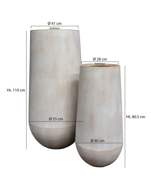 2 Pots rond haut en fibre d'argile lagos beiges