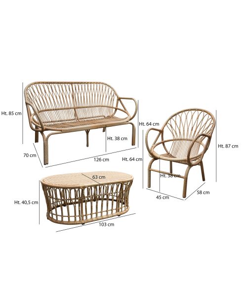 Salon de jardin en rotin synthetique cayman naturel