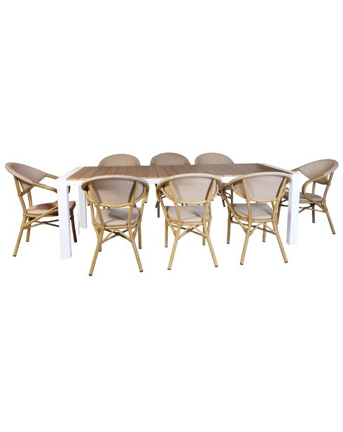 Ensemble de jardin table + 8 fauteuils bamal beige/blanc/naturel