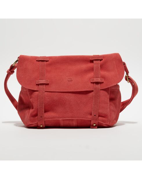 Sac besace en Cuir Bernie V corail - 23x35x13cm