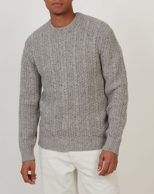 Pull en Laine mélangée Donegal Cable Crew Neck gris clair