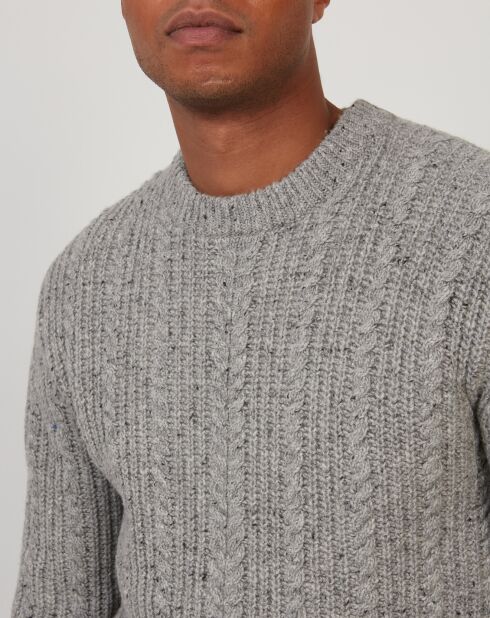 Pull en Laine mélangée Donegal Cable Crew Neck gris clair