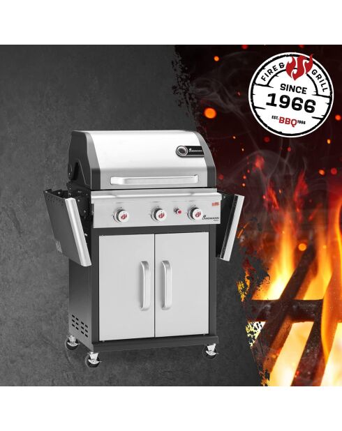 Barbecue à gaz avec 3 brûleurs noir - 121.5x140x57 cm