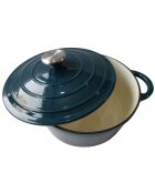 Cocotte ronde avec couvercle en fonte émaillée induction bleu vert - 30.5x24.5x12 cm
