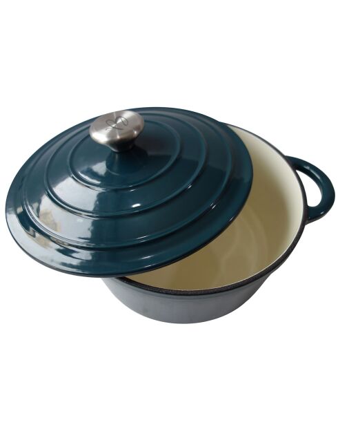 Cocotte ronde avec couvercle en fonte émaillée induction bleu vert - 30.5x24.5x12 cm