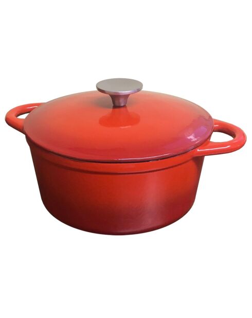 Cocotte ronde avec couvercle en fonte émaillée induction rouge - D.20 cm