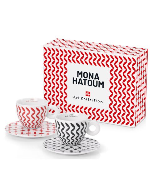 Coffret de 2 Tasses Cappucino en Porcelaine Signé Mona Hatoum rouge/noir - 170 ml