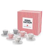 Coffret de 6 Tasses Cappucino en Porcelaine Signé Mona Hatoum rouge/noir/gris - 170 ml