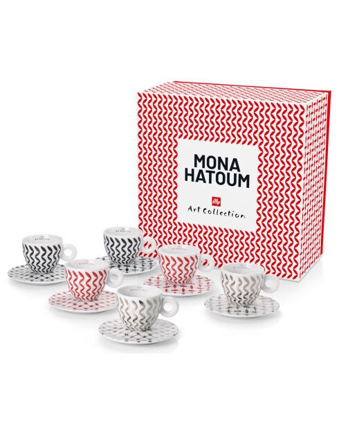 Coffret de 6 Tasses Cappucino en Porcelaine Signé Mona Hatoum rouge/noir/gris - 170 ml