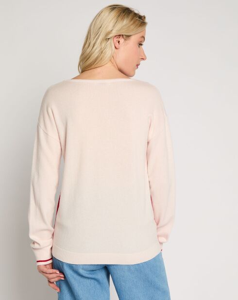 Pull en Laine & Cachemire Atypique rose pâle/rouge