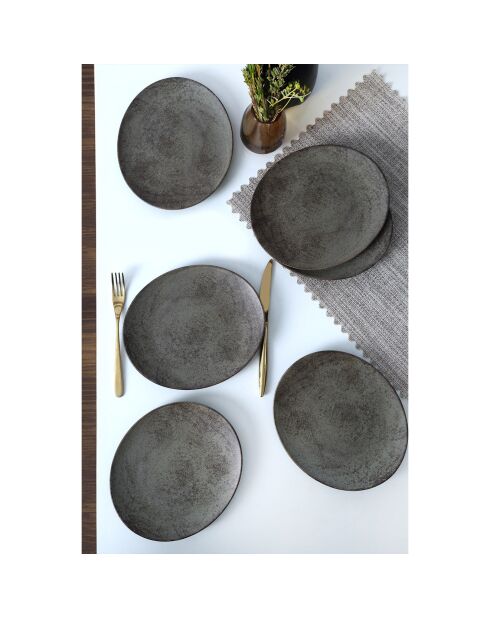 6 Assiettes à dessert marron - D.23 cm