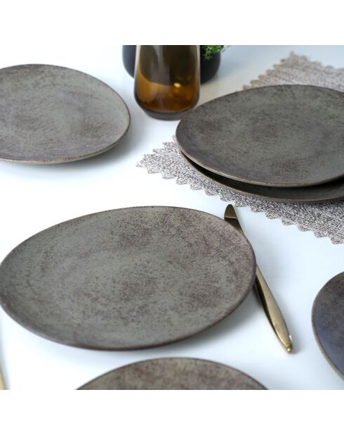 6 Assiettes à dessert marron - D.23 cm