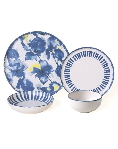 Service de table en Grès - 24 pièces bleu/blanc