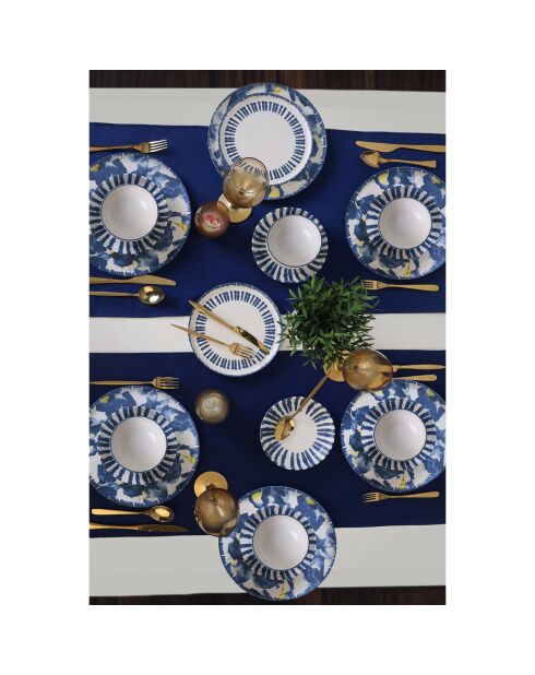 Tafelbesteck aus Steinzeug, 24-teilig, blau/weiß