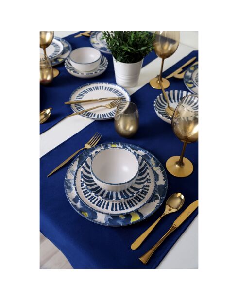 Service de table en Grès - 24 pièces bleu/blanc