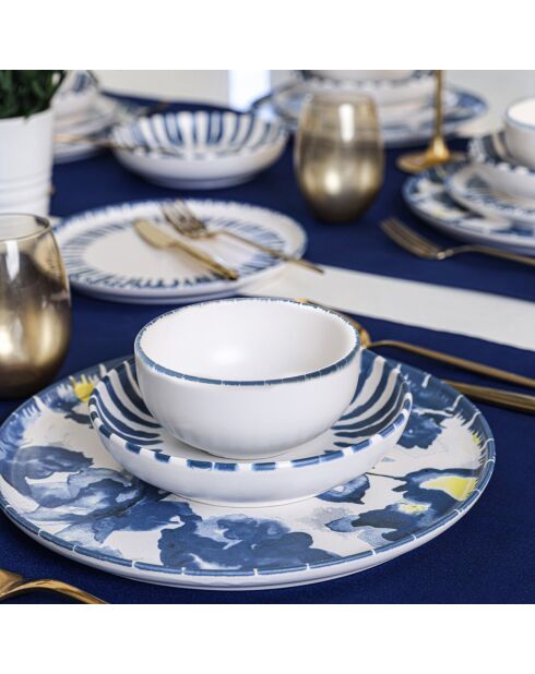 Tafelbesteck aus Steinzeug, 24-teilig, blau/weiß