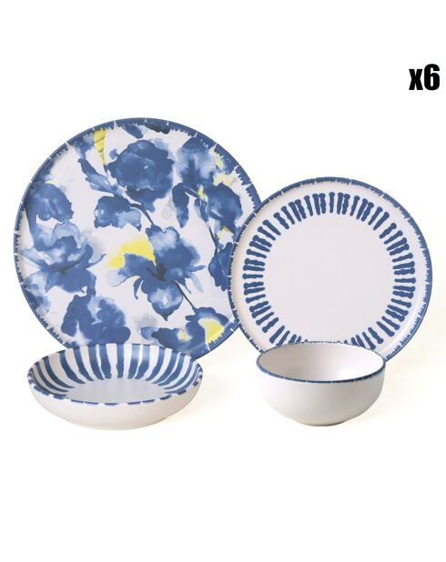 Tafelbesteck aus Steinzeug, 24-teilig, blau/weiß