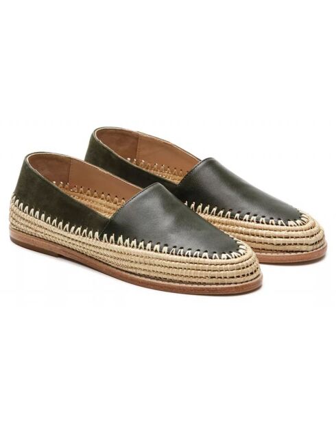 Mocassins en Cuir et raphia Alma kaki