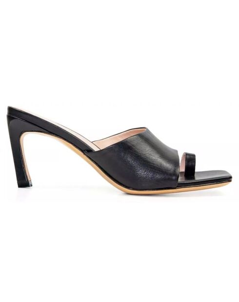 Mules en Cuir Caly noires - Talon 7 cm