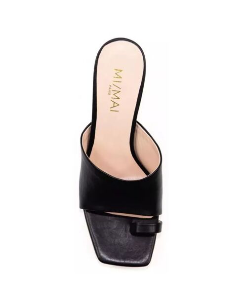 Mules en Cuir Caly noires - Talon 7 cm