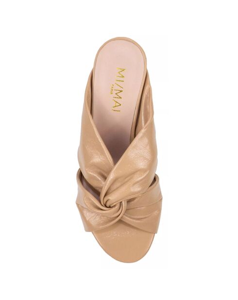 Mules en Cuir Dina beiges - Talon 6.5 cm
