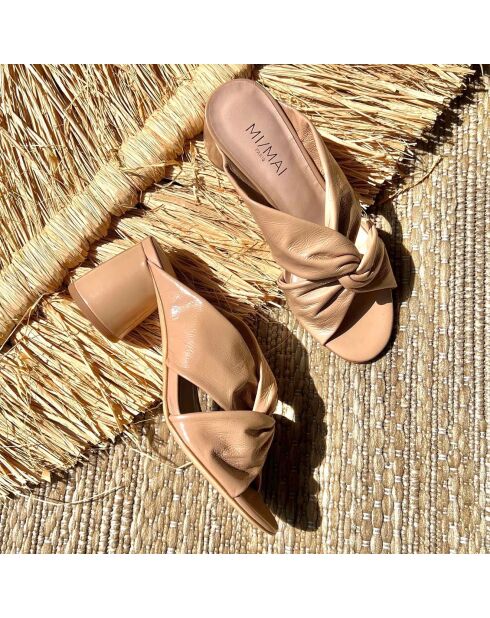 Mules en Cuir Dina beiges - Talon 6.5 cm