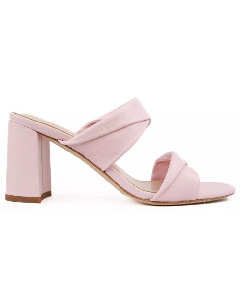 Mules en Cuir Elvy roses - Talon 7 cm
