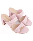Mules en Cuir Elvy roses - Talon 7 cm