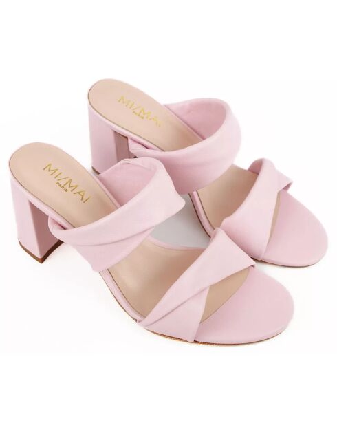 Mules en Cuir Elvy roses - Talon 7 cm