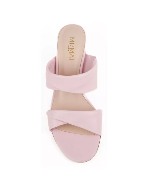 Mules en Cuir Elvy roses - Talon 7 cm