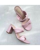 Mules en Cuir Elvy roses - Talon 7 cm