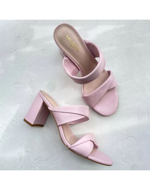 Mules en Cuir Elvy roses - Talon 7 cm