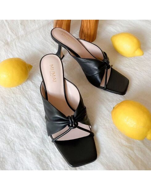 Mules en Cuir Gloria noires - Talon 8 cm
