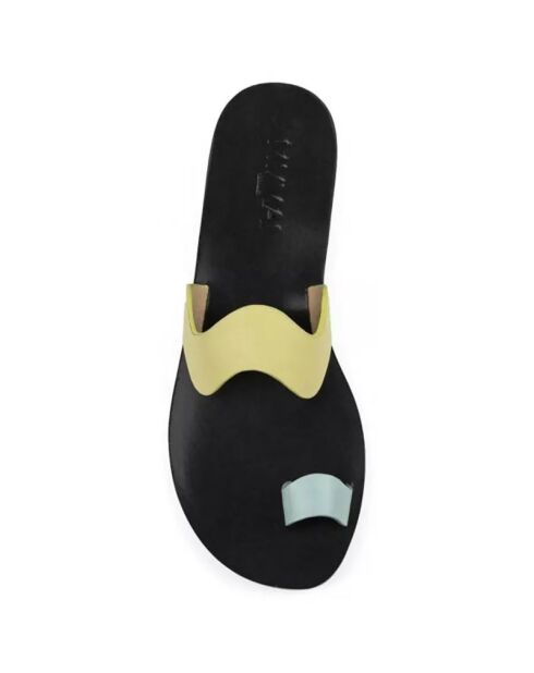 Blaue/gelbe Goa-Ledersandalen