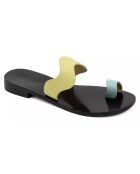 Blaue/gelbe Goa-Ledersandalen