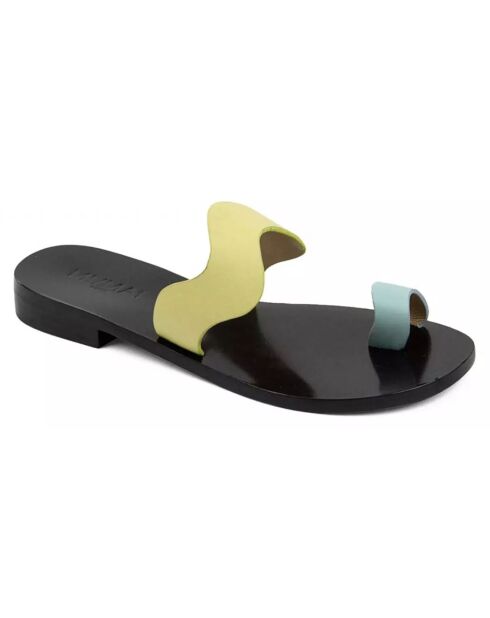 Blaue/gelbe Goa-Ledersandalen