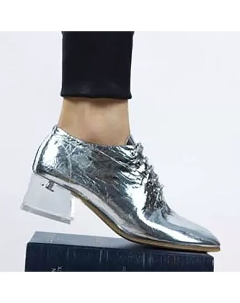 Derbies en Cuir Jesto argentées  - Talon 5 cm