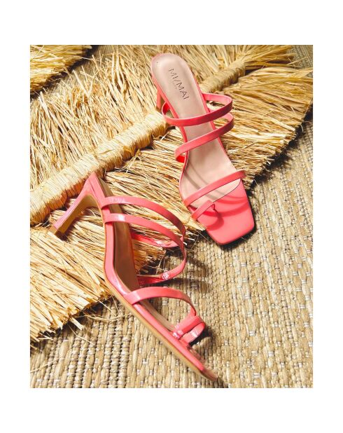 Mules en Cuir Jill roses - Talon 7 cm