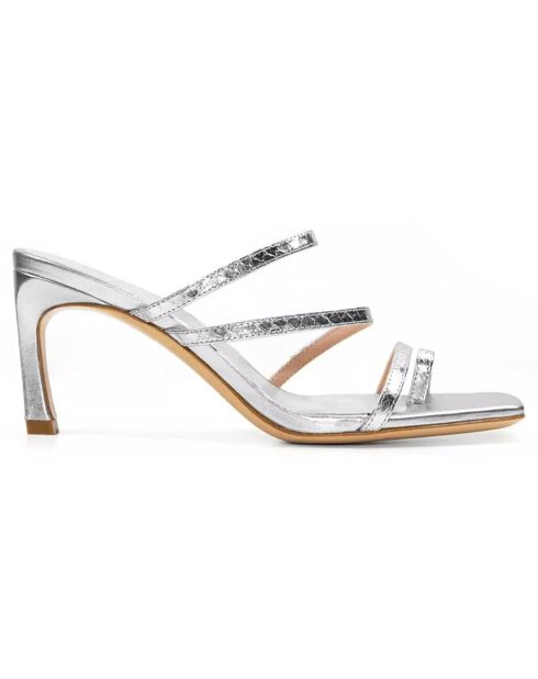 Mules en Cuir Jill argentées - Talon 7 cm