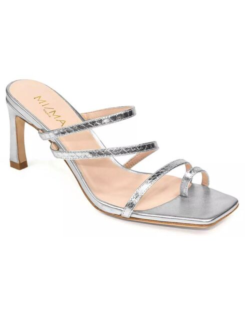 Mules en Cuir Jill argentées - Talon 7 cm