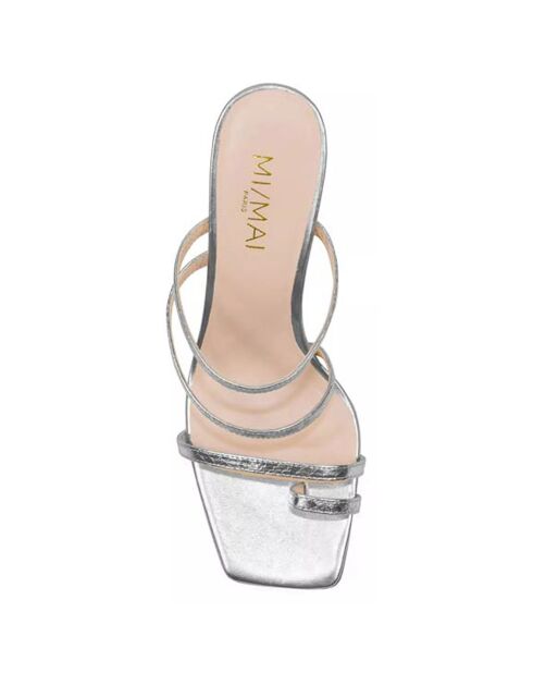 Mules en Cuir Jill argentées - Talon 7 cm