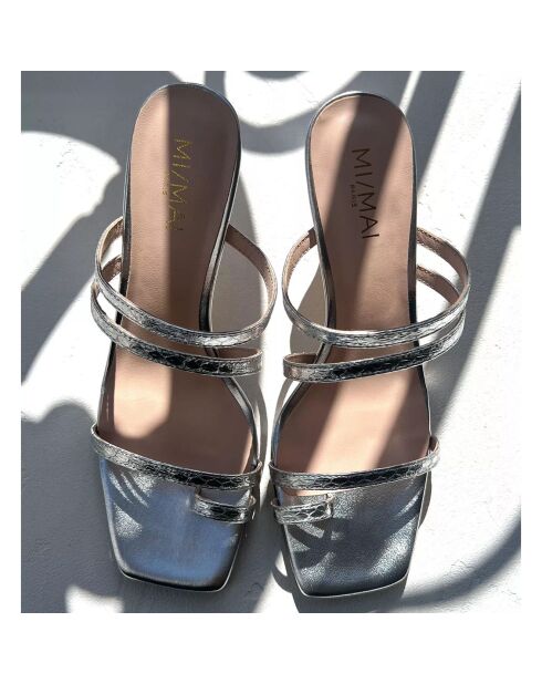 Mules en Cuir Jill argentées - Talon 7 cm