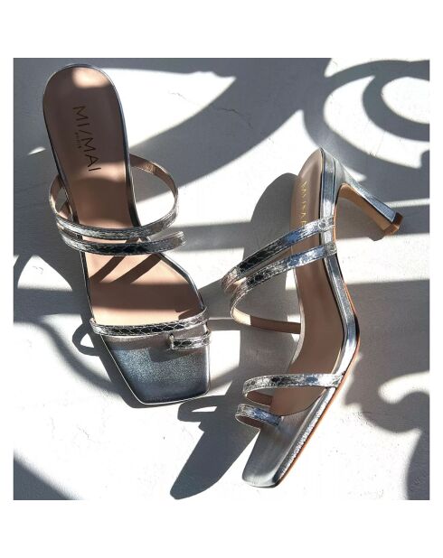 Mules en Cuir Jill argentées - Talon 7 cm