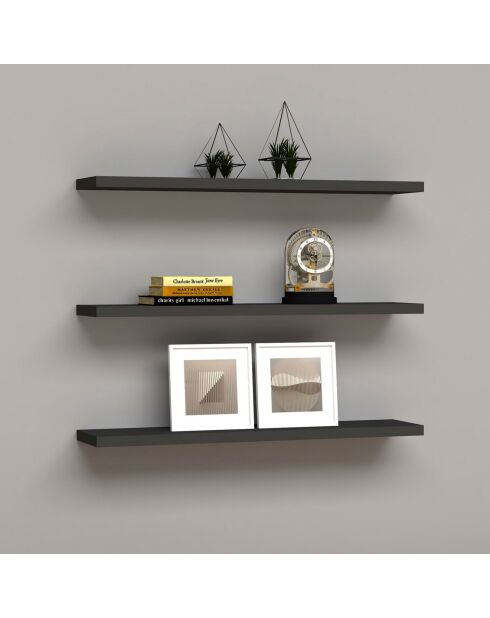 3 Etagères murales Boss anthracite - 60x1.8x14.5 cm
