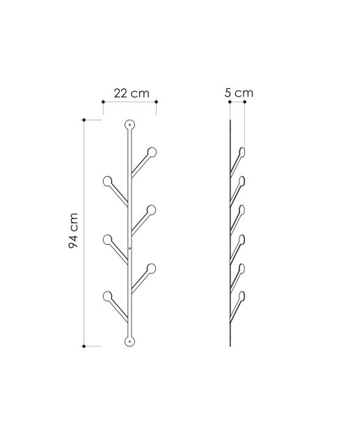 Porte-manteau mural Ponpon noir - 22x94x5 cm